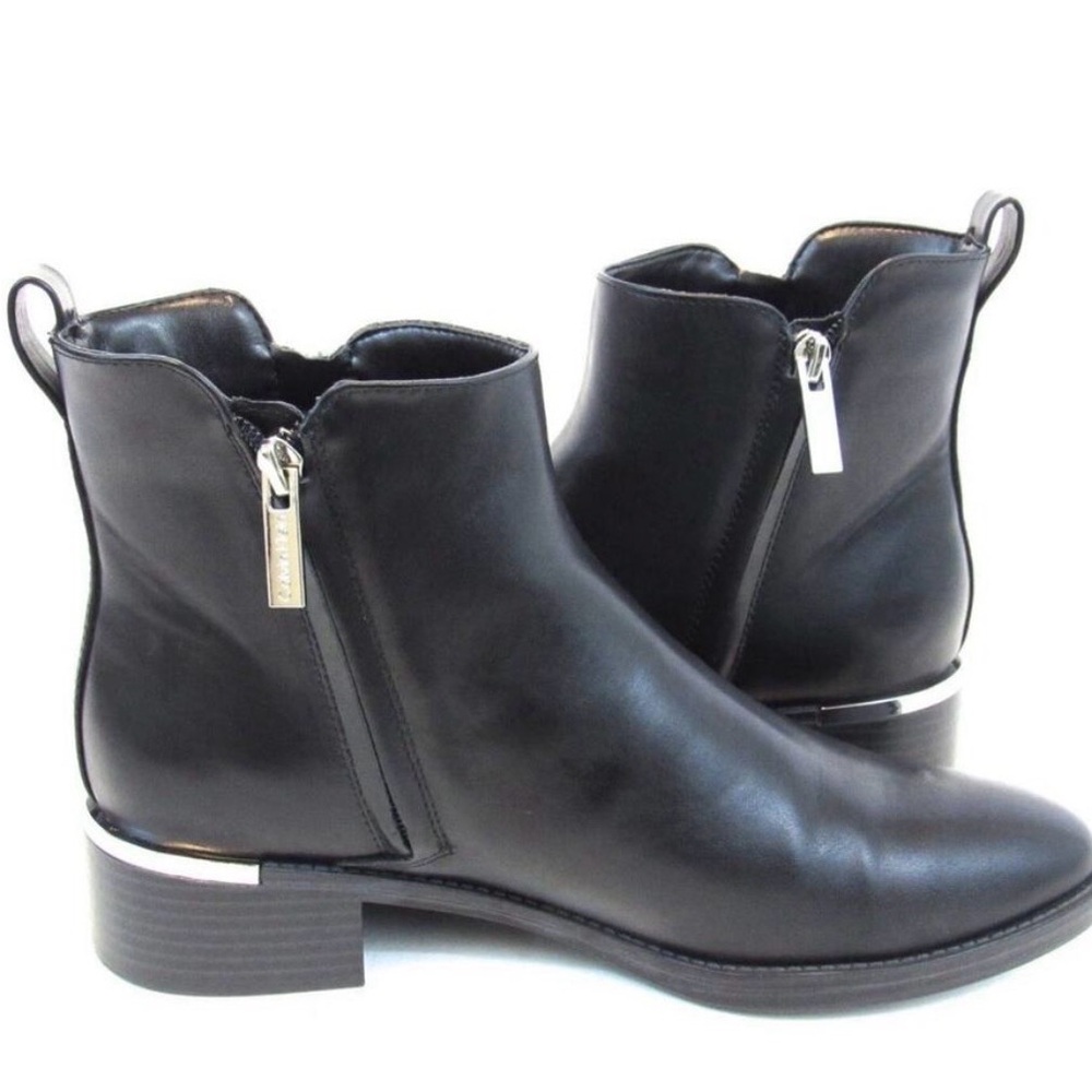 Calvin Klein Ankle Boots Women Black Silver Trim Size 9 1/2